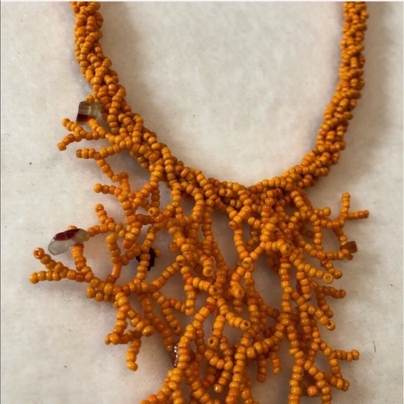 Women Statement Necklace 18” Orange Coral Strand Retro Hippie Boho Bib Costume - Picture 6 of 8